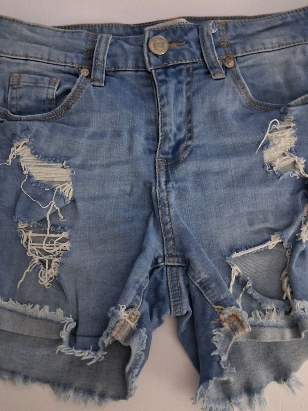 Almost Famous Light Blue Distressed Women's Denim Shorts